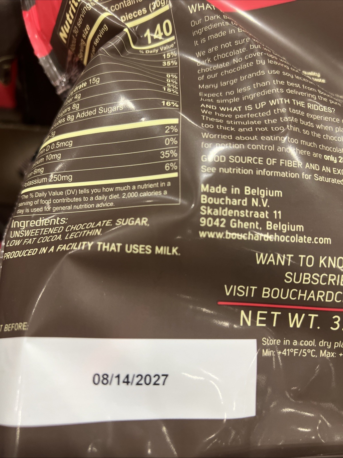 New Bouchard Belgian Dark Chocolate Gluten-Free 72% Cacao 32oz No soy or vanilla