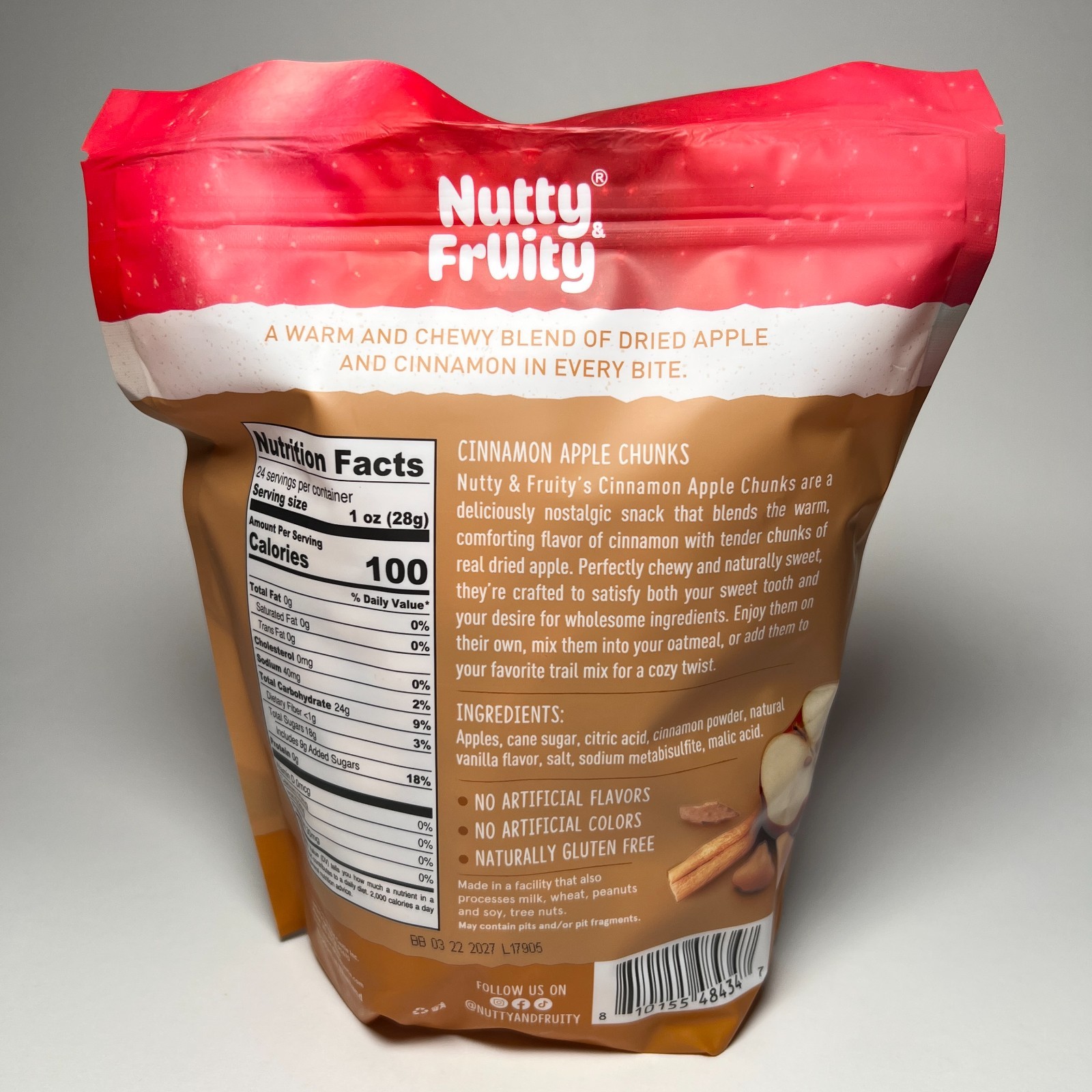 Nutty & Fruity Cinnamon Apple Chunks Dried Fruit Snack 24 oz Exp 03/22/2027