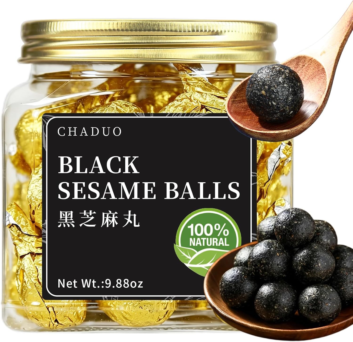 CHADUO Black Sesame Balls Handmade No Additives Sesame Snacks with Black Sesame