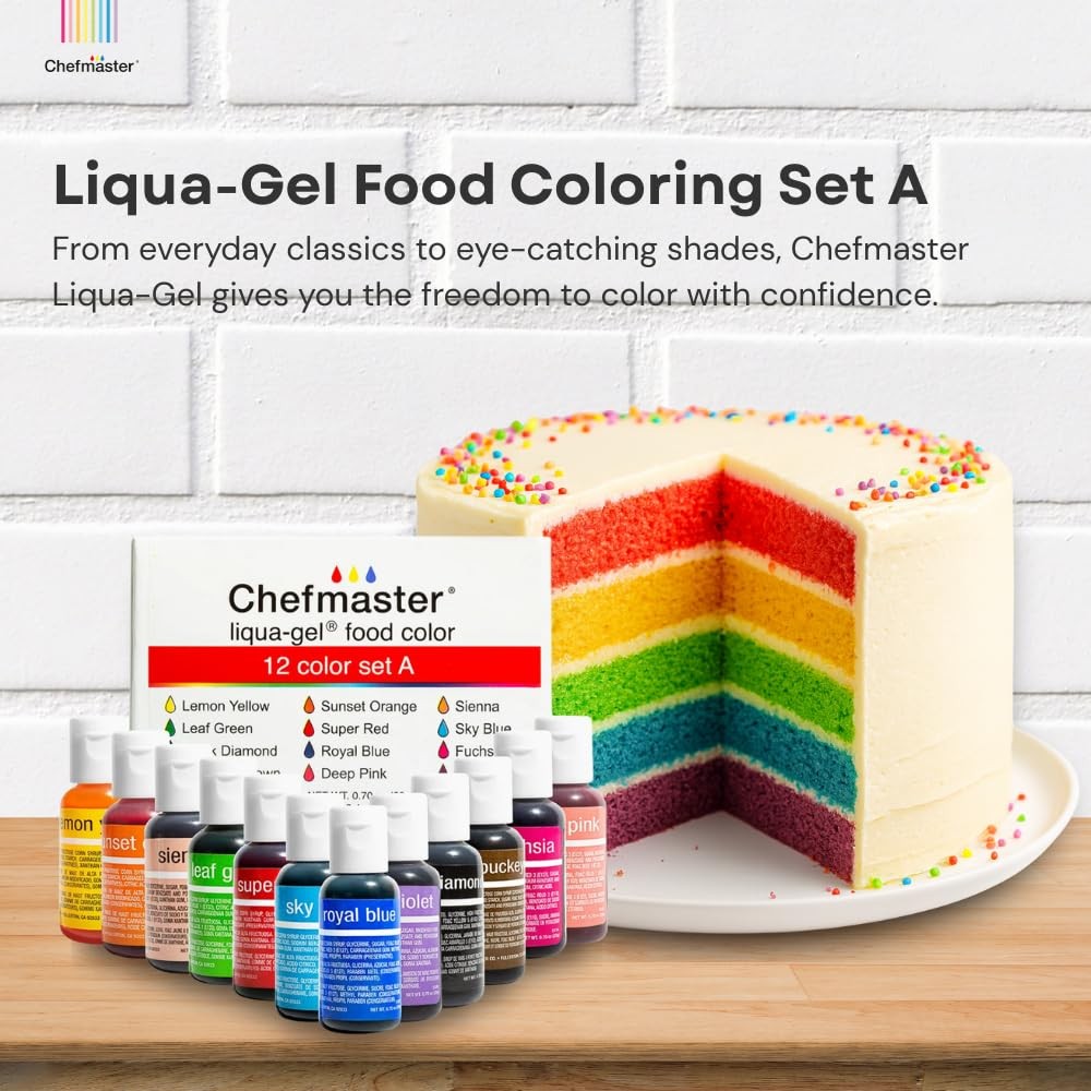 Chefmaster – Liqua-Gel Food Coloring – Fade 0.7 Ounce (Pack of 12), Multi