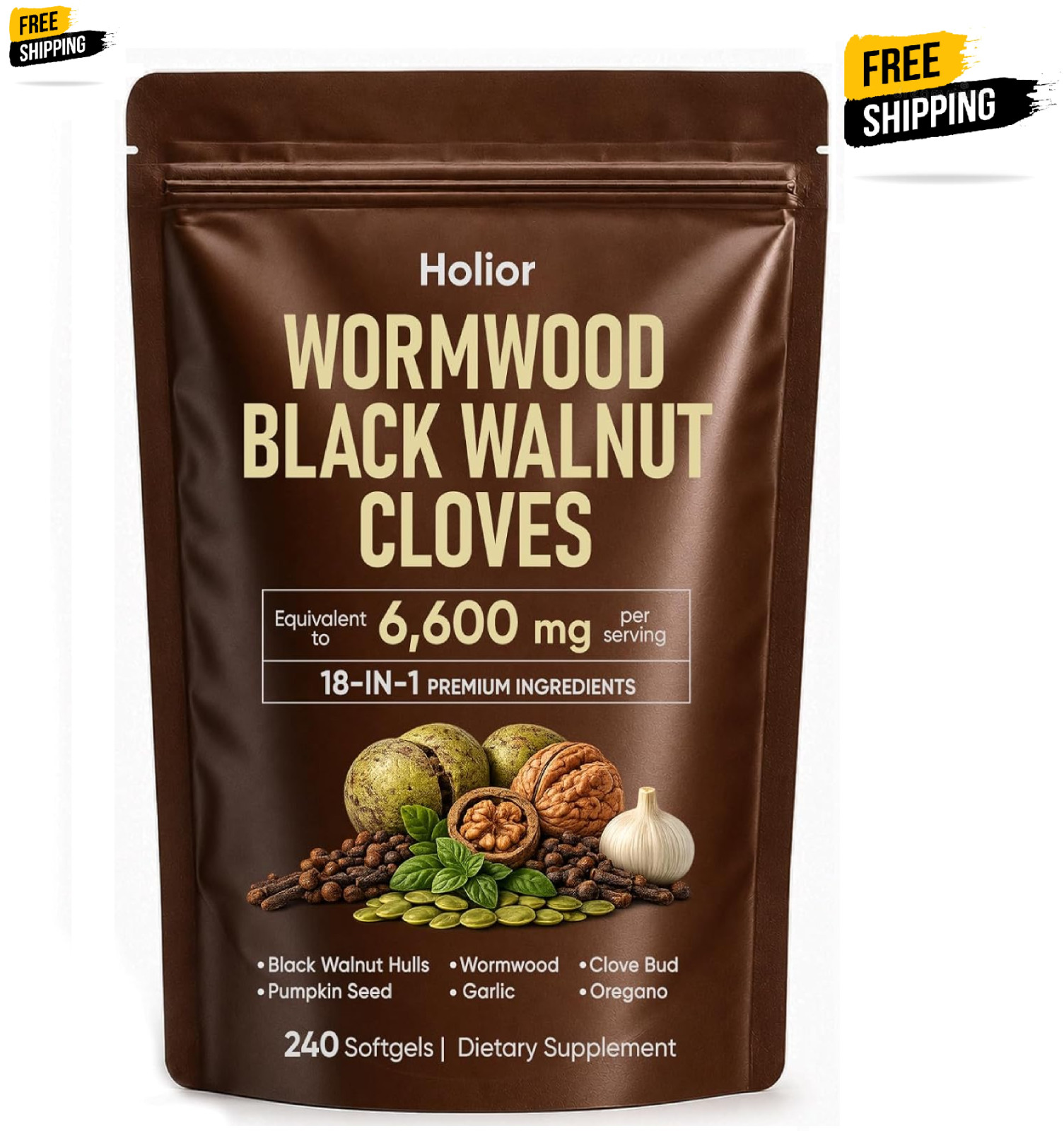 Holior 18-in-1 Black Walnut & Wormwood Herbal Blend for 240 Count (Pack of 1)
