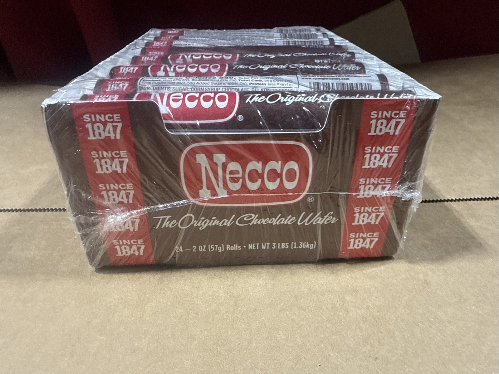 Necco Chocolate Candy Wafers 2oz Rolls – 24 Count Display Pack Exp 4/05/27