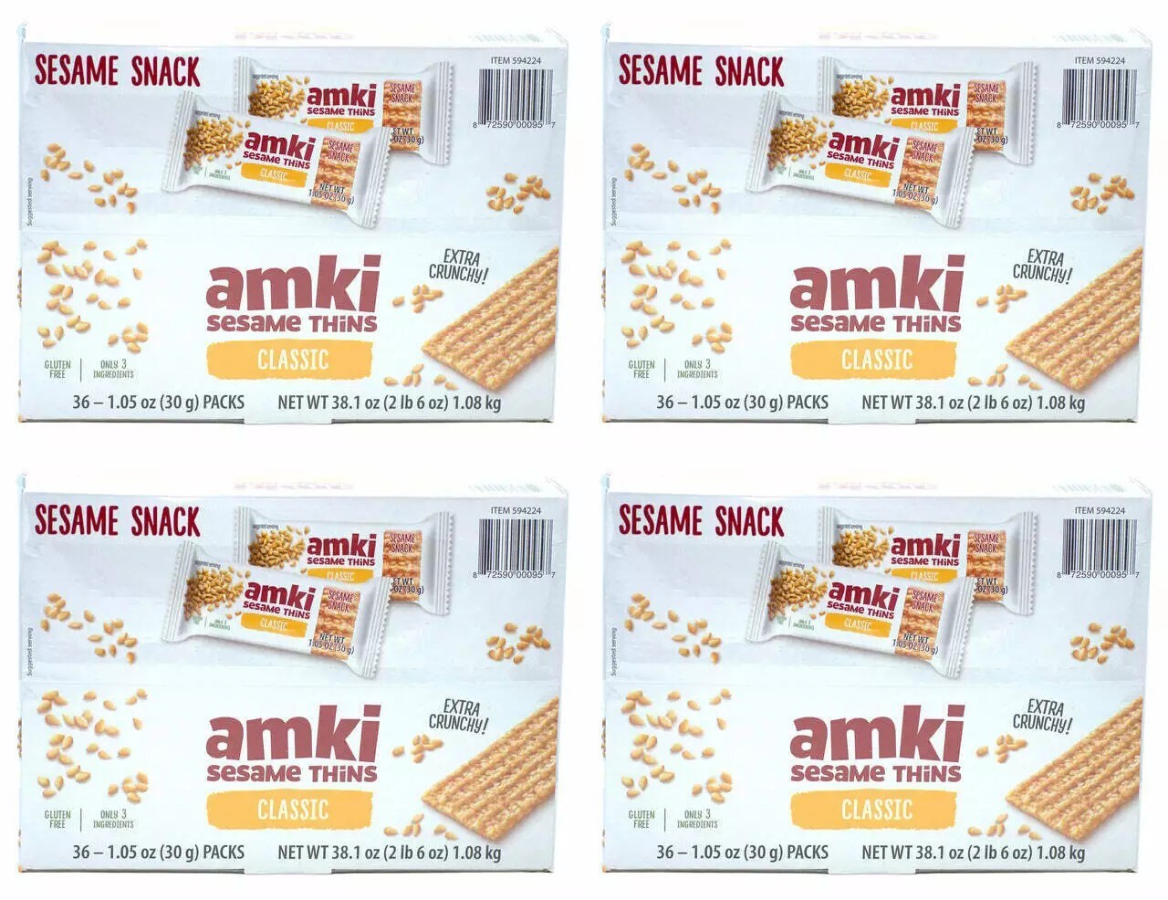4 PACK – Sesame Snack – Amki Sesame Thins Classic, 36 x 1.05oz (30g) packs