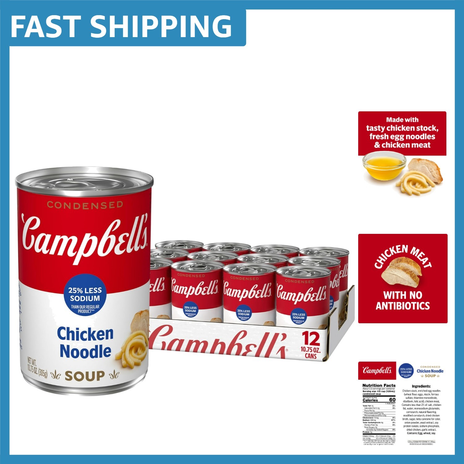Healthy Campbell’s Condensed Chicken Noodle Soup – 25% Less Sodium (12 Pack)