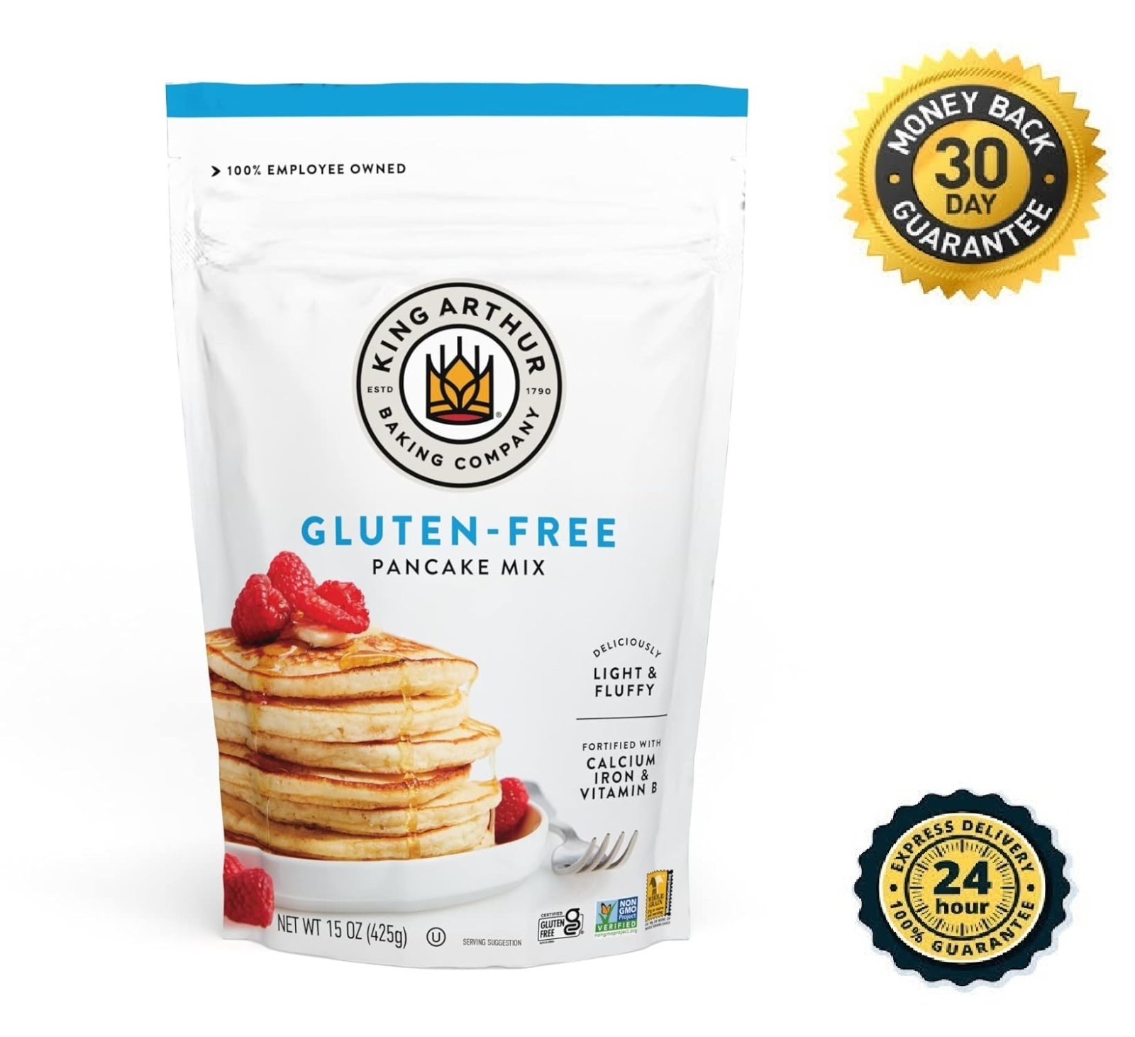 King Arthur Gluten-Free Pancake Mix Non-GMO Project Verified Kosher 15 Ounces…