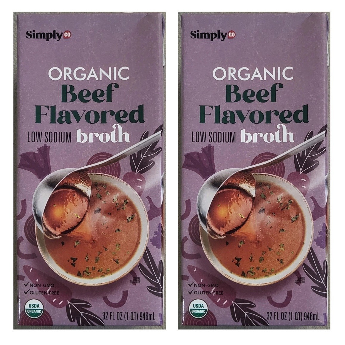 SimplyGo Organic Low Sodium Beef Broth 32 Oz (2 Pack) APR 2026