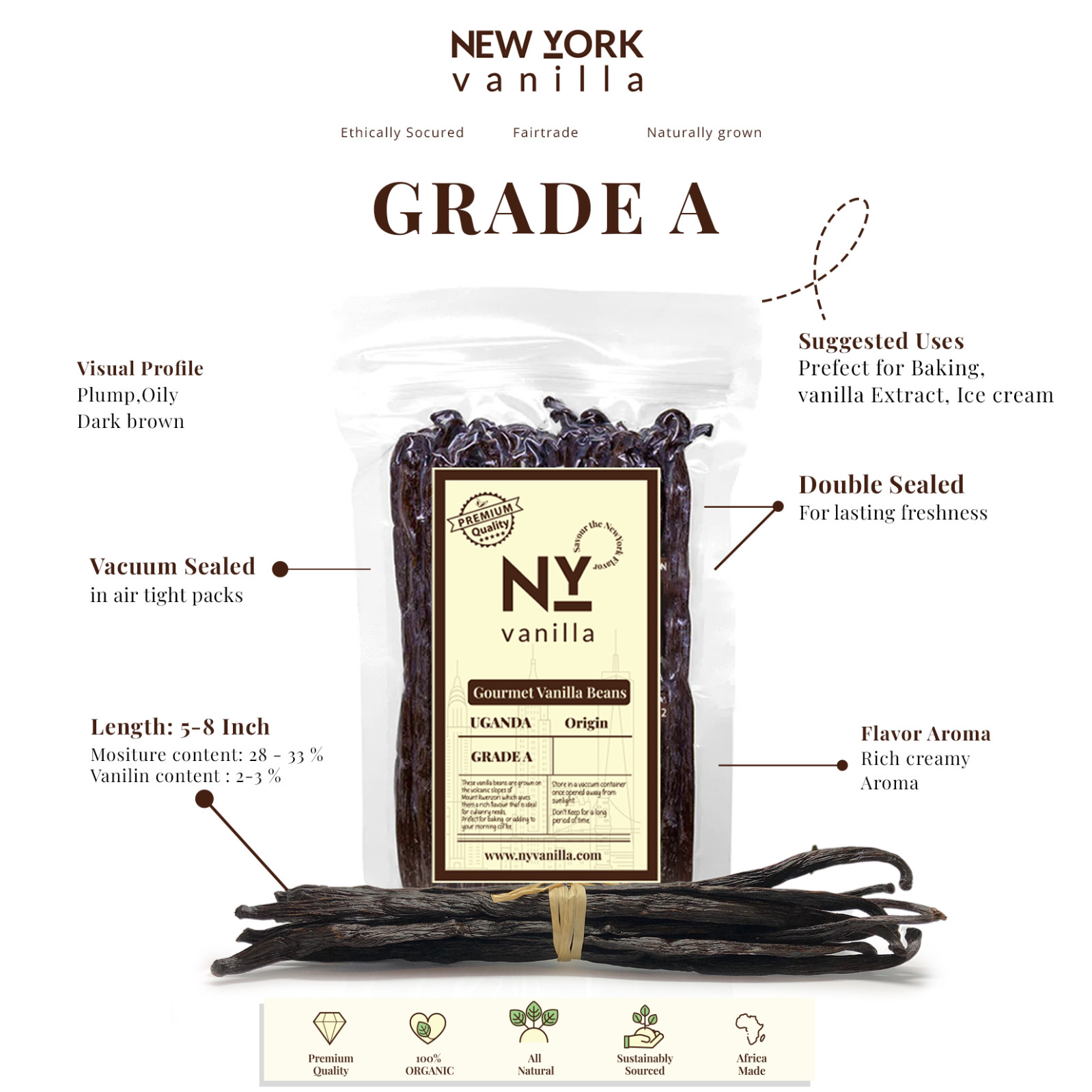 Whole Vanilla Beans, Grade A Vanilla Pods, Vanilla Beans for Making Extract