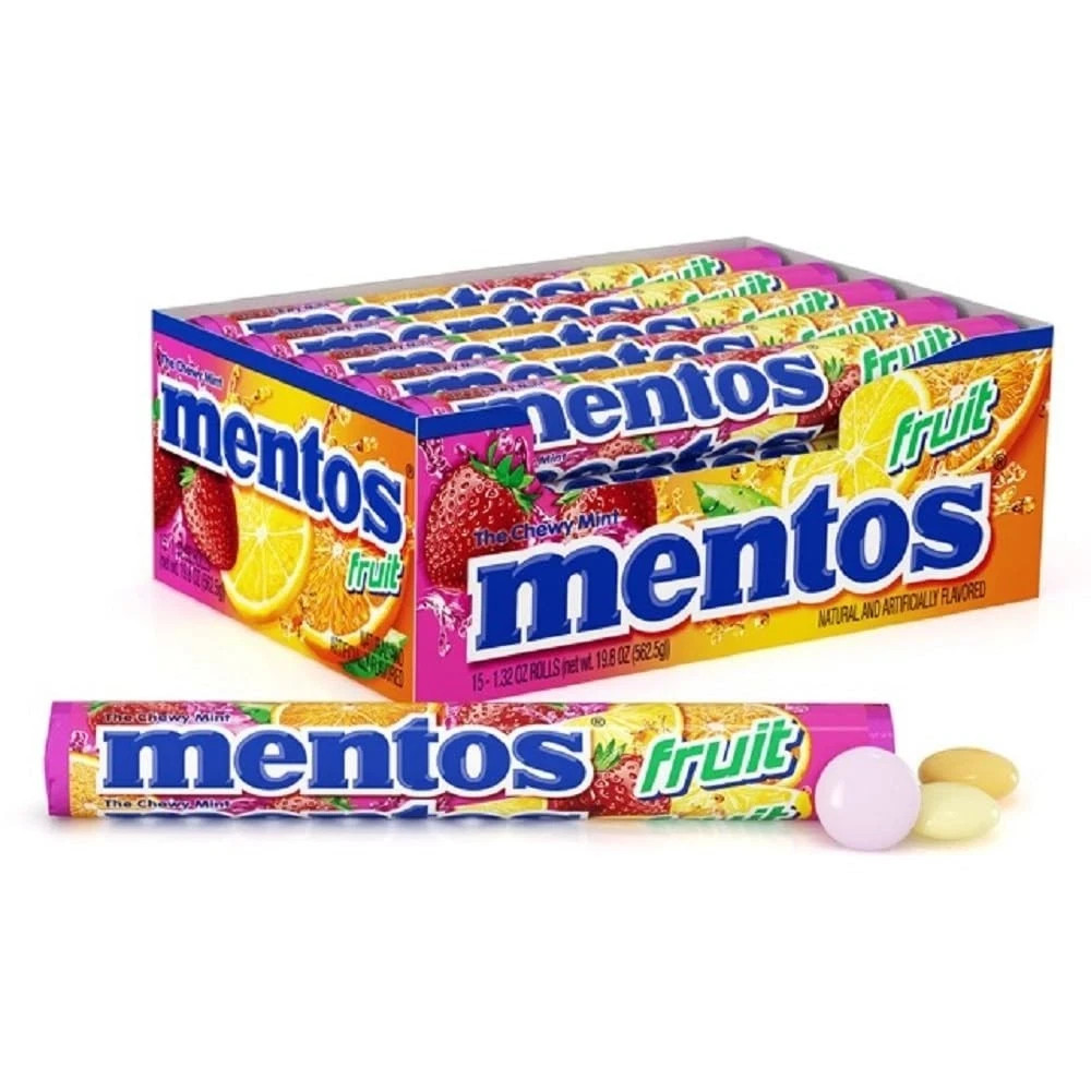 Mentos Chewy Mint Candy Roll, Fruit 14 Count (Pack of 15), Multicolor