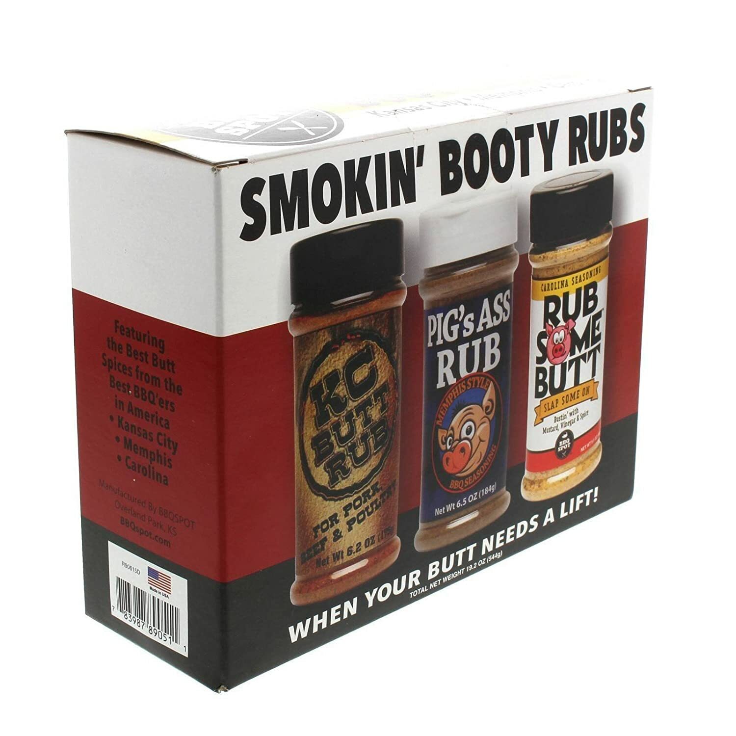 Smokin Booty Rubs 3 Pk KC Style Memphis Style & Carolina Style Dry Rub Gift Box