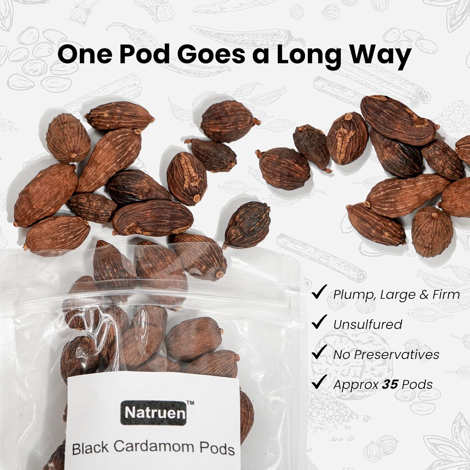 Natruen Black Cardamom Pods Whole (Tsao Ko) 4 Ounces