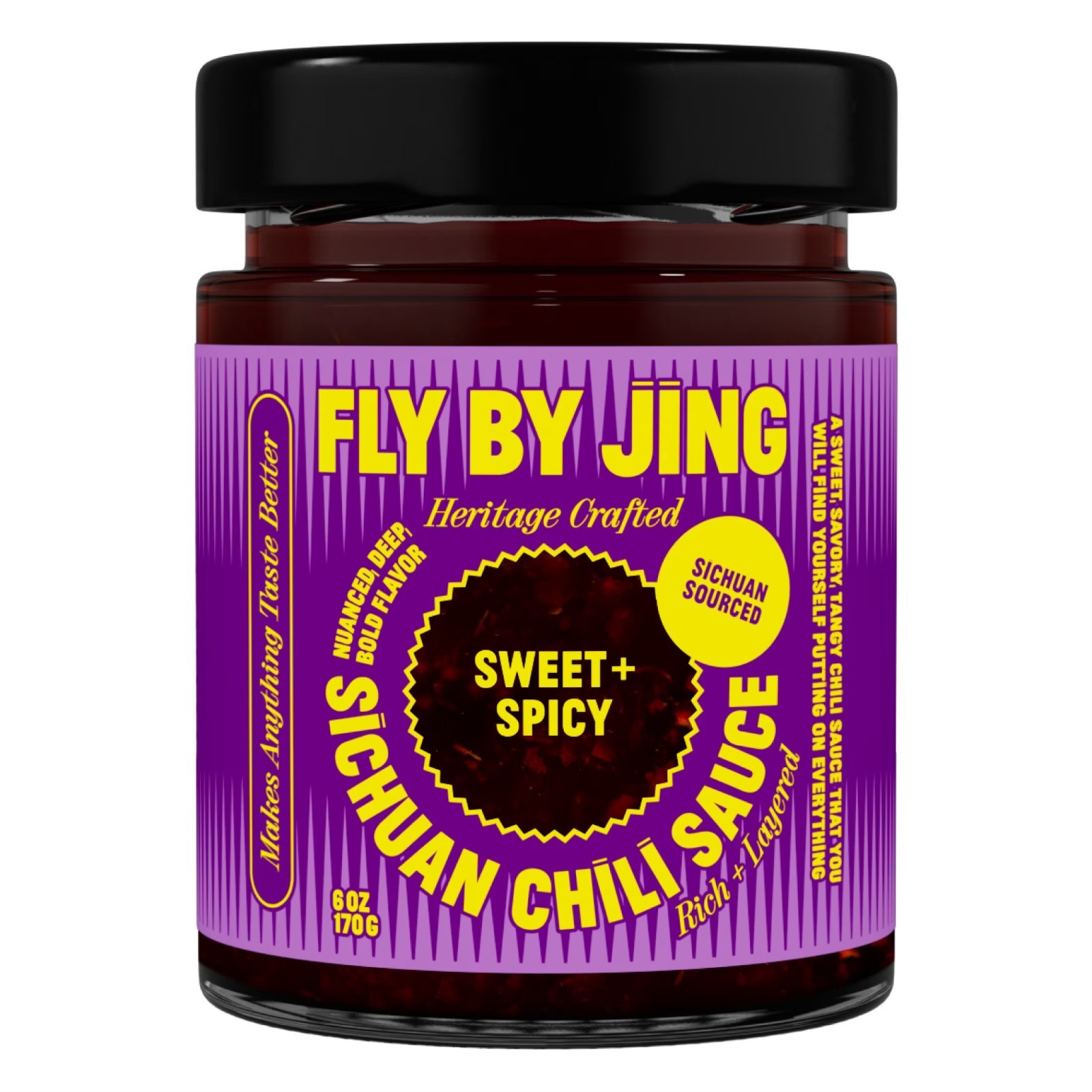 Fly By Jing Sweet,Spicy Sichuan Chili Sauce All Natural Vegan Hot Sauce,6 oz jar