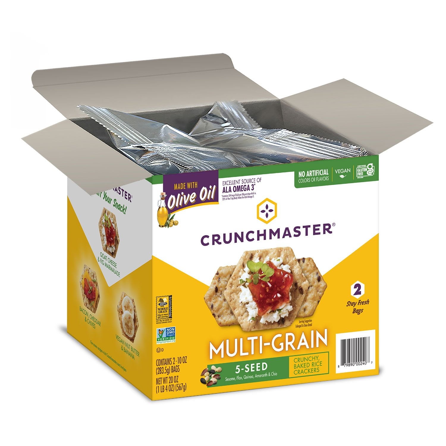 CRUNCHMASTER 5-SEED MULTI-GRAIN CRACKER BOX WITH 2 SEALED BAGS INSIDE SHIPS FREE