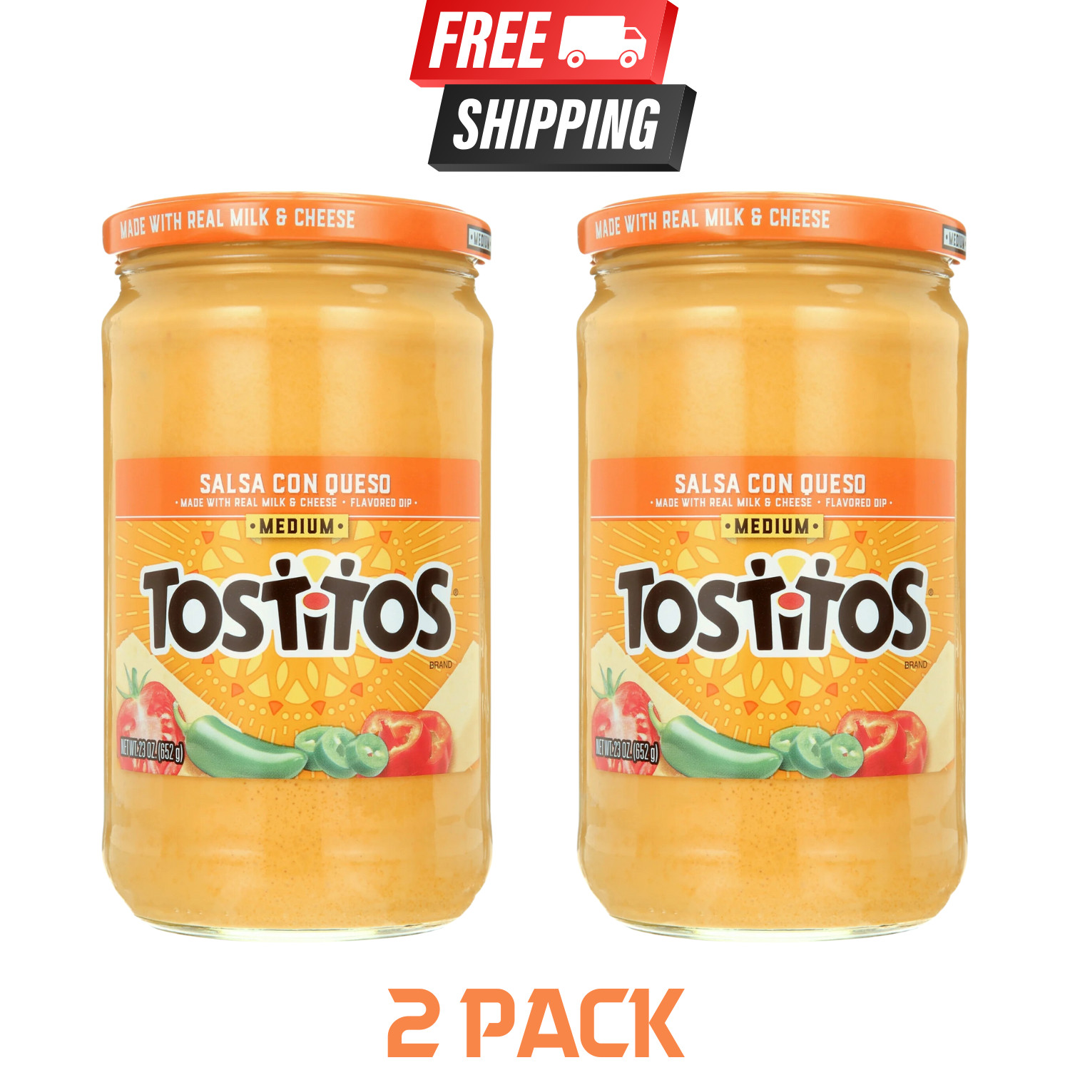 Tostitos Medium Salsa Con Queso, 23 oz Jar – 2 Pack