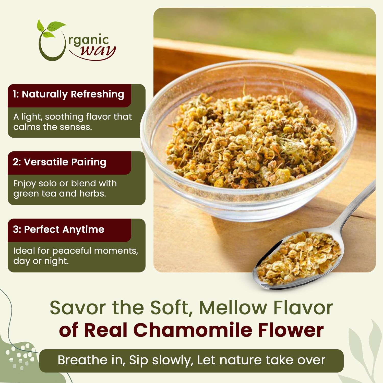 Organic Way Chamomile Flower Whole – Organic, Kosher & USDA Certified