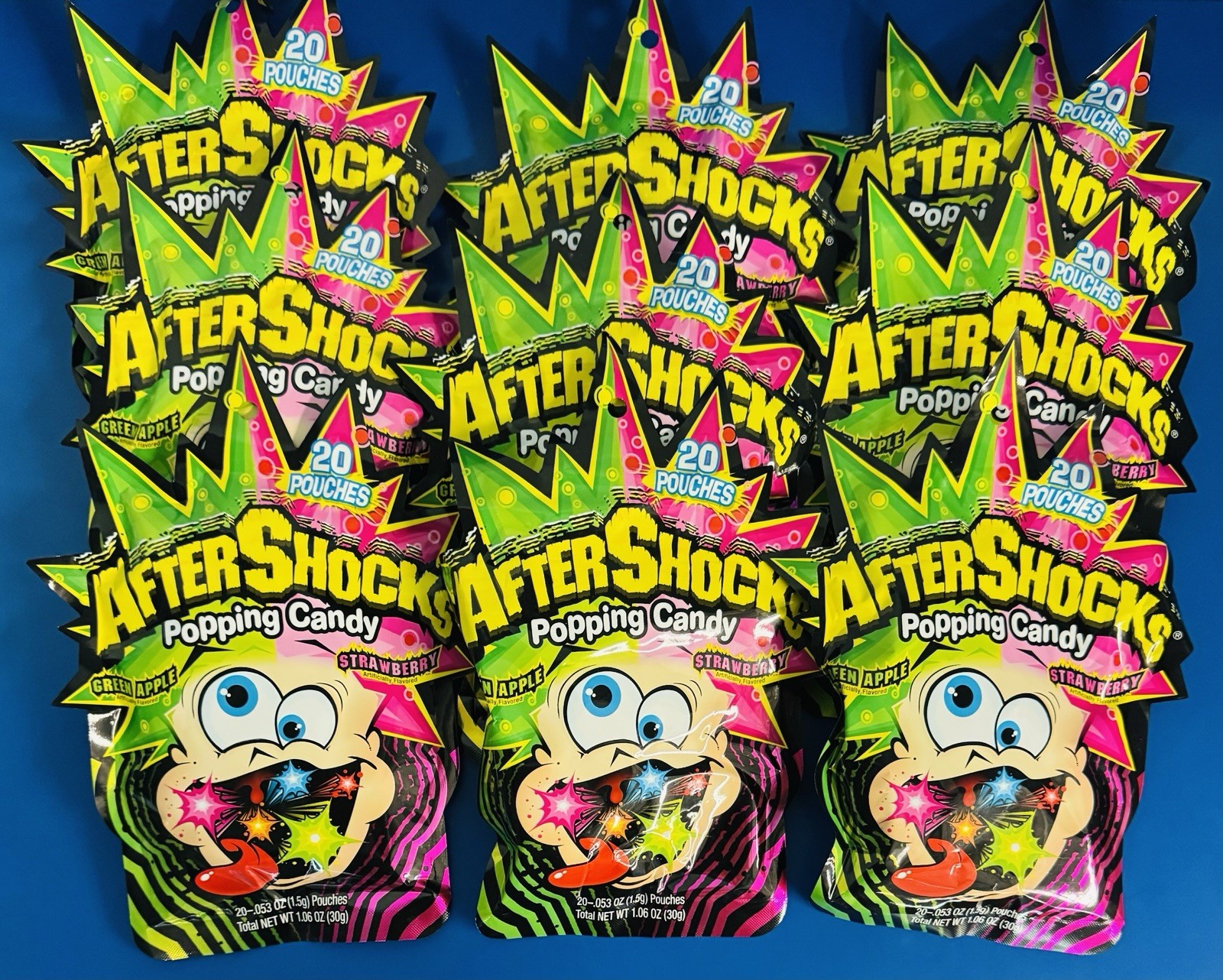 (12) After Shocks Popping Candy Pop Rocks Green Apple Strawberry BB: 06/27