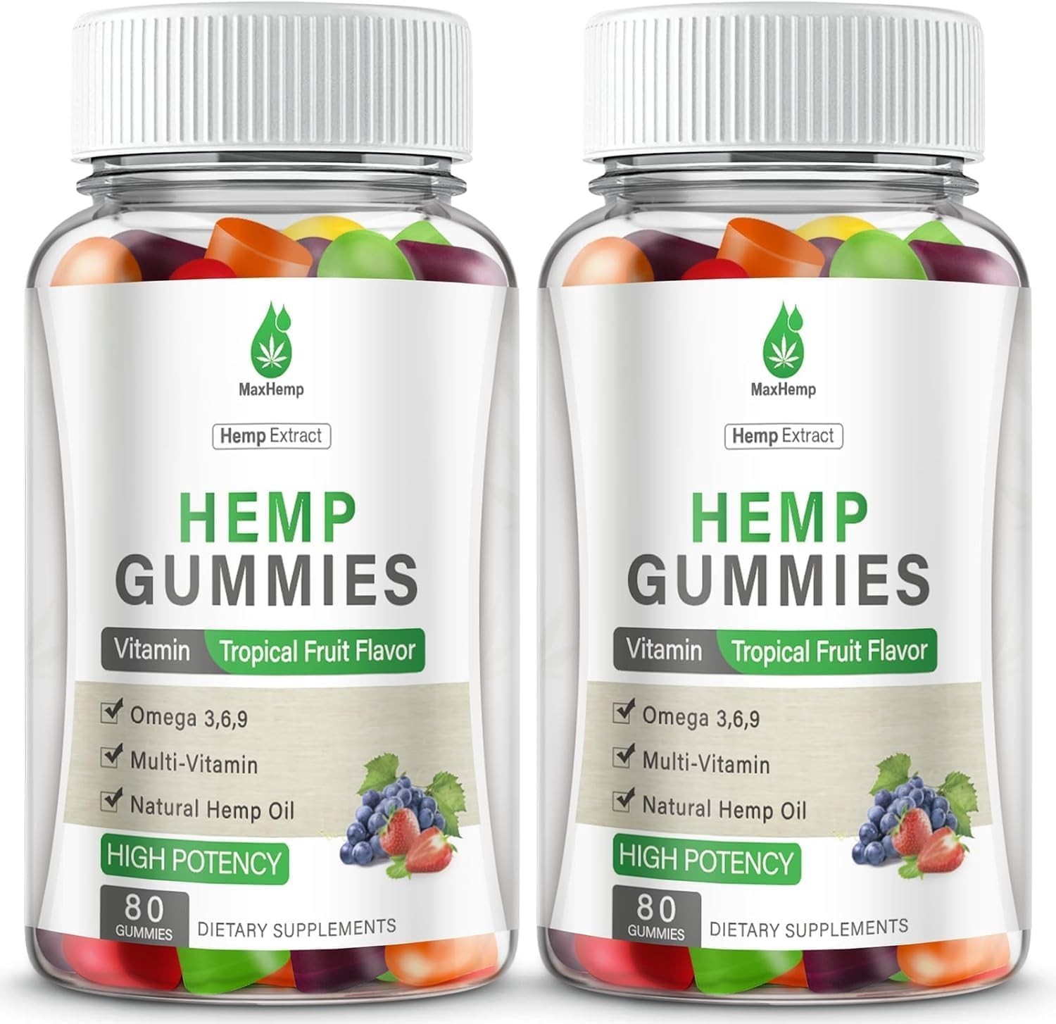 Hemp Gummies High Potency for Pain, Sleep, Anxiety – 2 Packs Hemp Gummy 100% Nat