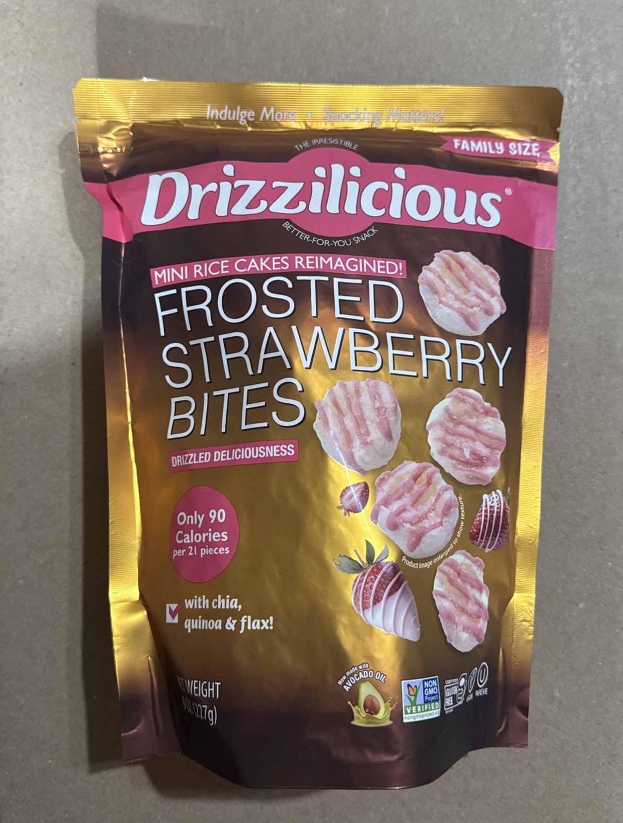 Drizzilicious Frosted Strawberry Mini Rice Cakes 8 oz. Family Size NEW
