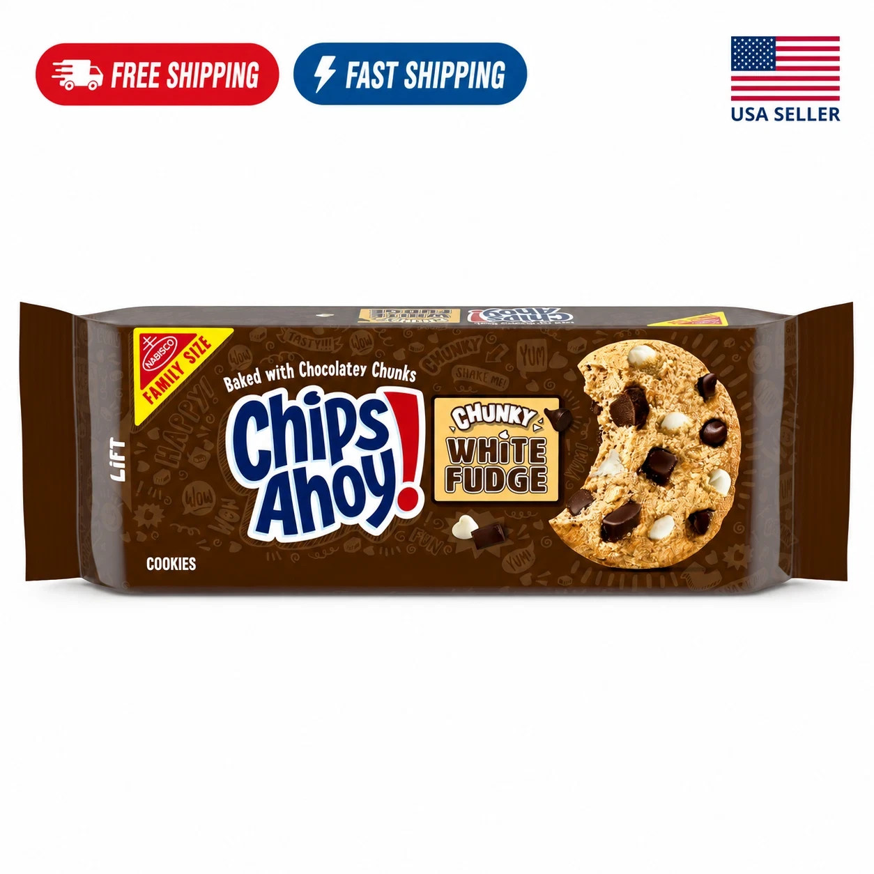 CHIPS AHOY! Chunky White Fudge Chocolate Chunk Cookies, Family Size, 18 oz