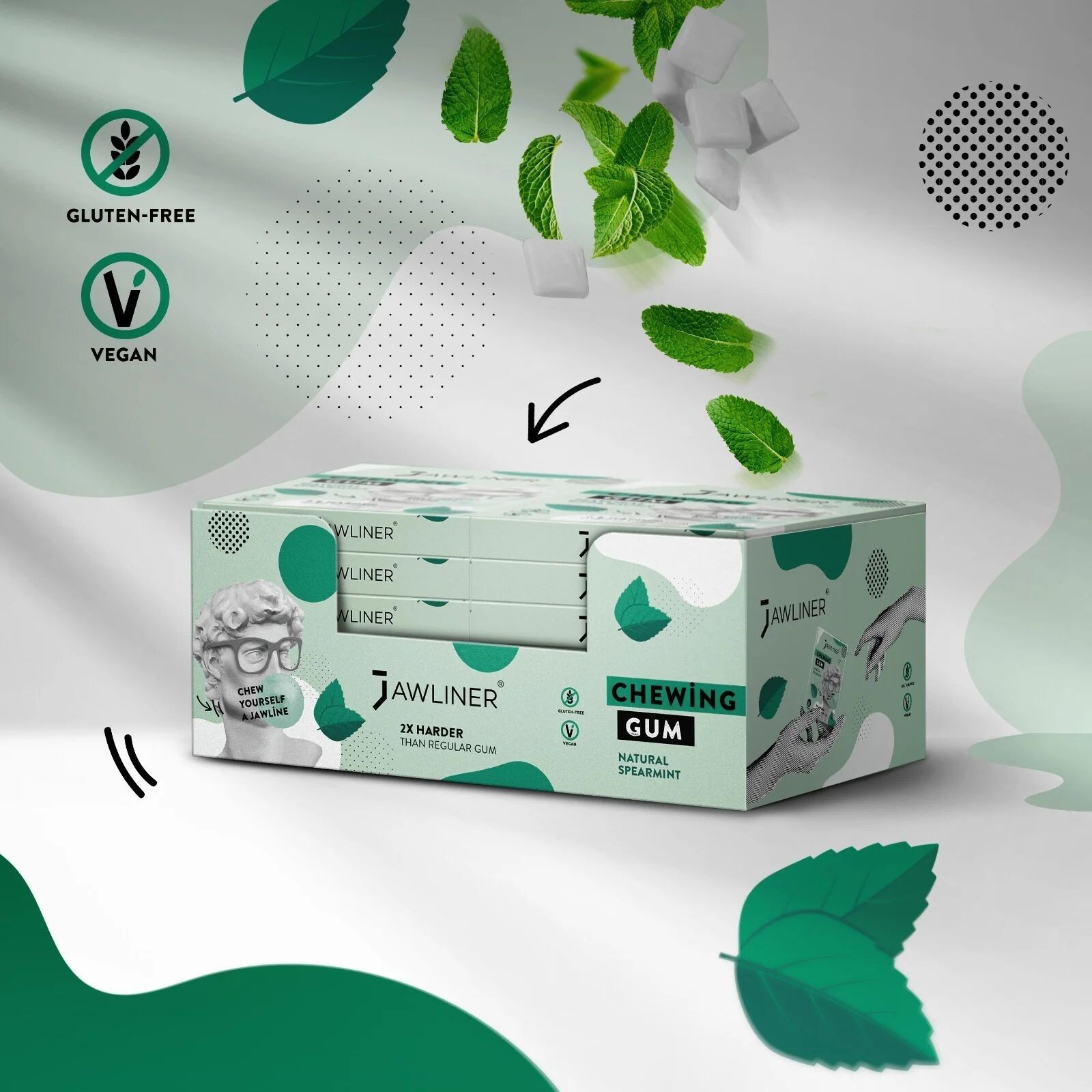 JAWLINER® Spearmint Chewing Gum – Sugar Free Gum – Jawline Exerciser – Mint Gum