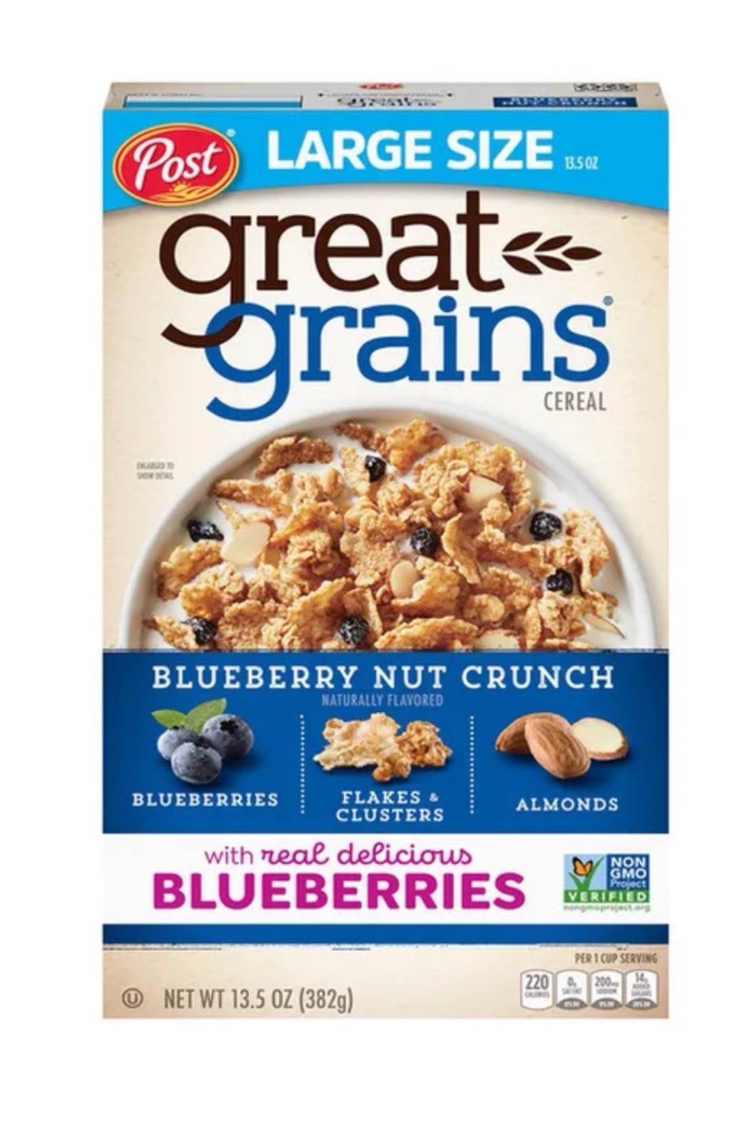 🟣 New Post Great Grains BLUEBERRIES NUT CRUNCH Flakes Low Fat Cereal 13.5oz