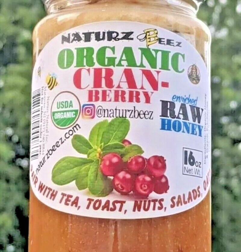 ORGANIC RAW HONEY & ORGANIC CRANBERRIES 1LB 454g 100% USDA ORGANIC CERTIFIED