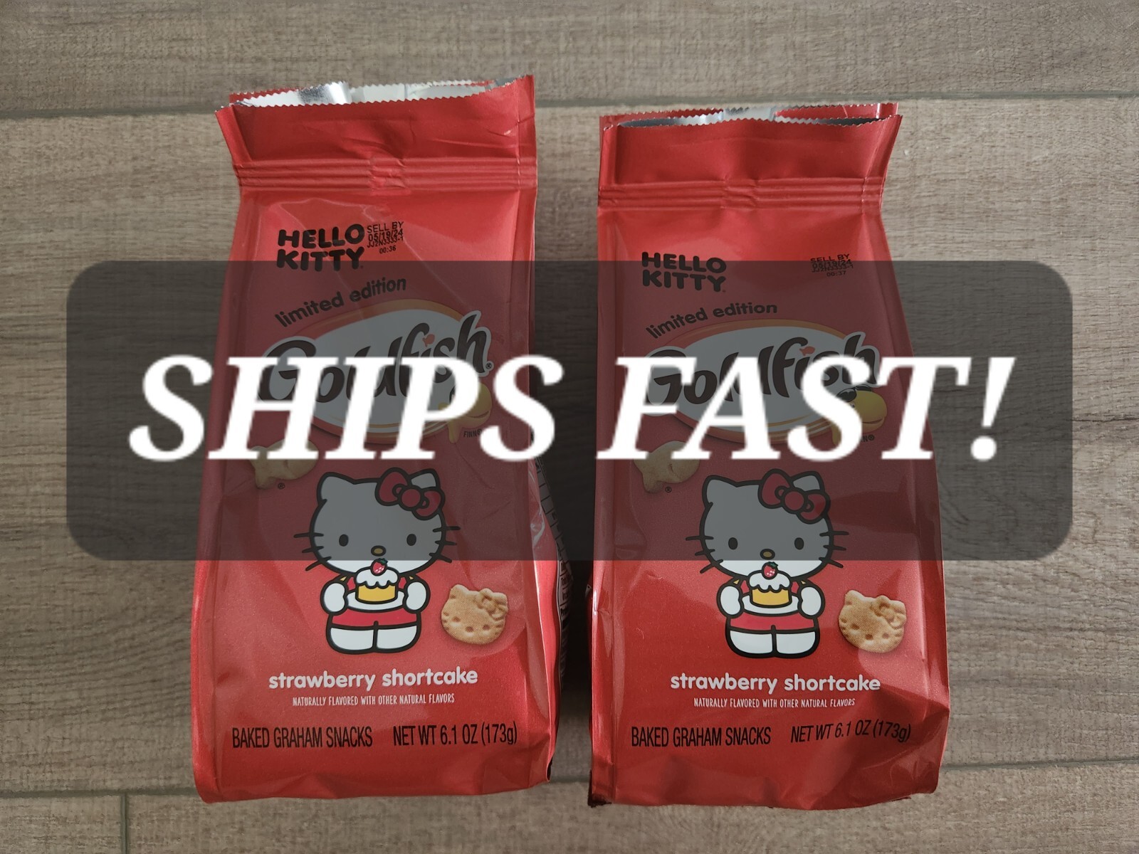 Pepperidge Farm Hello Kitty Strawberry Shortcake Limited Edition Goldfish 2 Bags