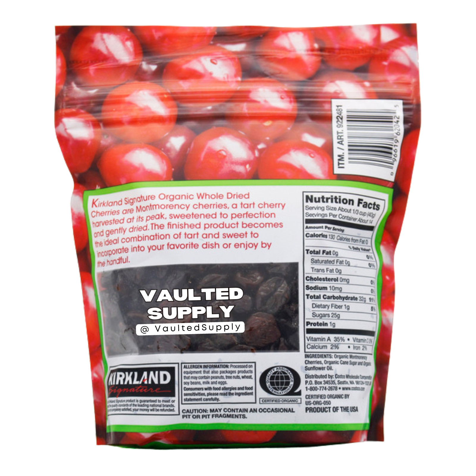 Kirkland Organic Dried Tart Montmorency Cherries 2 Pack 1.13kg Bulk
