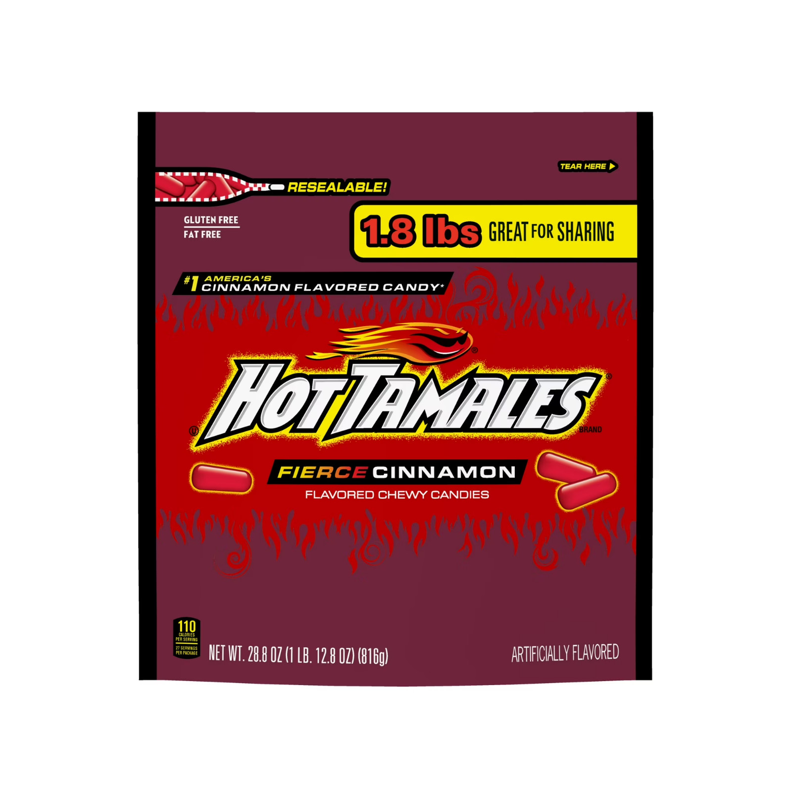 Hot Tamales Fierce Cinnamon Chewy Candy, 28.8 ounce Stand Up Bag, 1 count