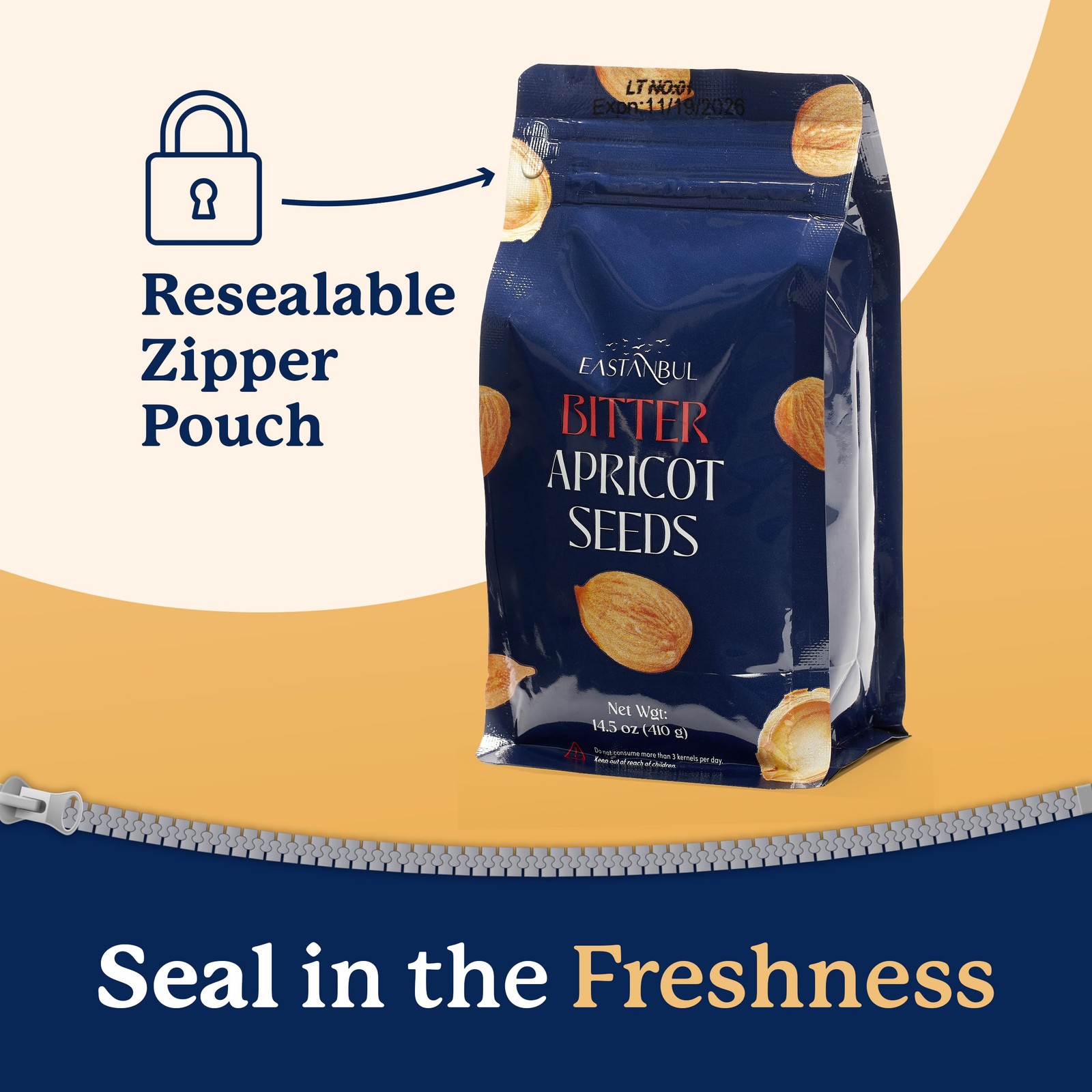 Eastanbul Apricot Seeds, 14.5oz, Kernels, Raw & Bitter 410g, Brown