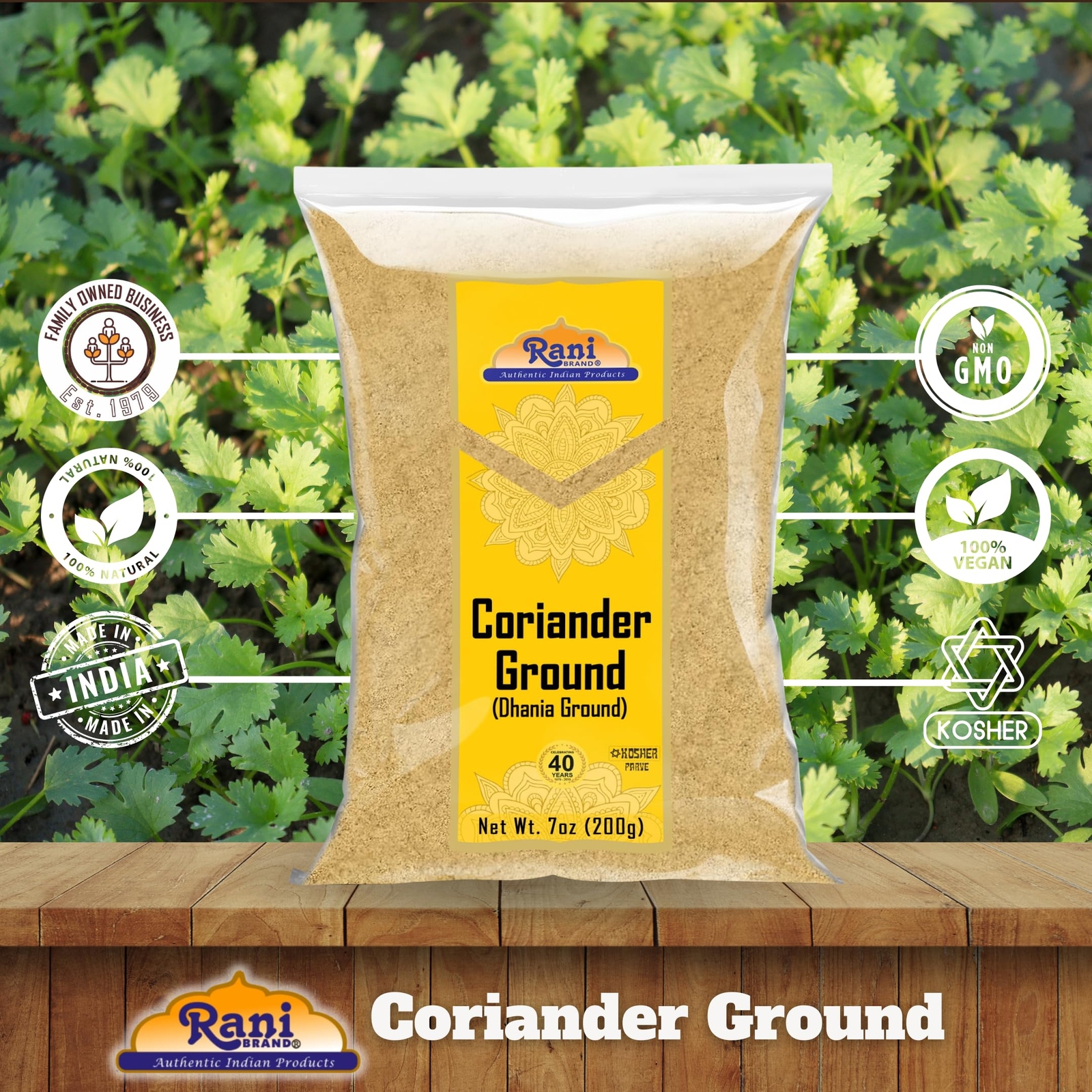 Rani Coriander Ground Powder (Indian Dhania) Spice, 7oz (200g)