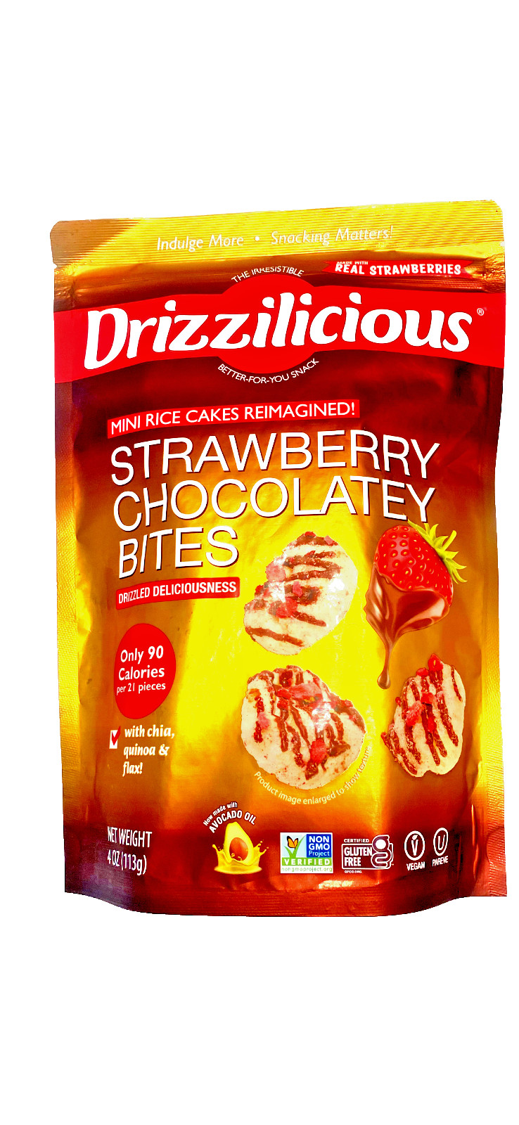 Drizzilicious Strawberry Chocolatey Bites 4 oz Gluten Free Vegan Non GMO Snack