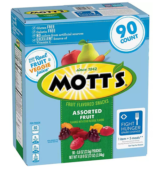 Mott’s Assorted Fruit Flavored Snacks, 0.8 oz., 90 pk. FREE shipping