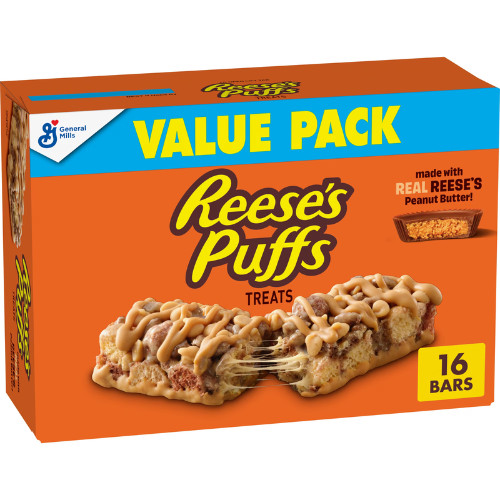 REESE’S Puffs Cereal Treat Bars, Peanut Butter and Cocoa, Value Pack, 16 Count..