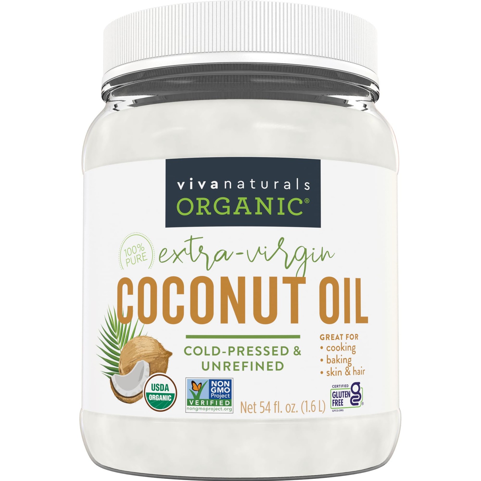 Viva Naturals Organic Coconut Oil, 54 fl oz – Unrefined, 54 Fl Oz (Pack of 1)