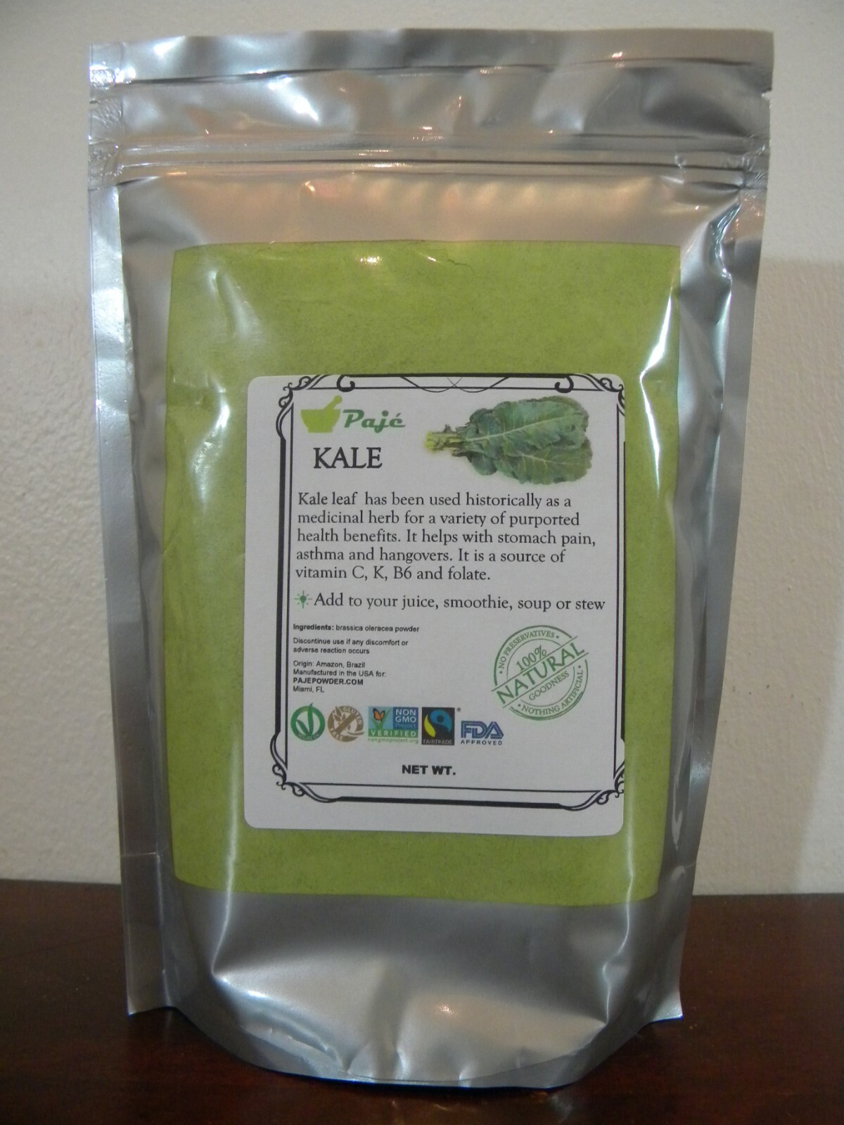 KALE powder 16oz – 1 lb, gluten free, non-GMO PAJE POWDER produce from Brazil