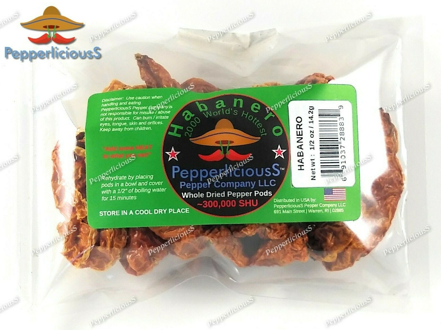 1/2oz (~15 pods) HABANERO – 2000 Worlds Hottest – Whole Dried Chile Pepper Pods