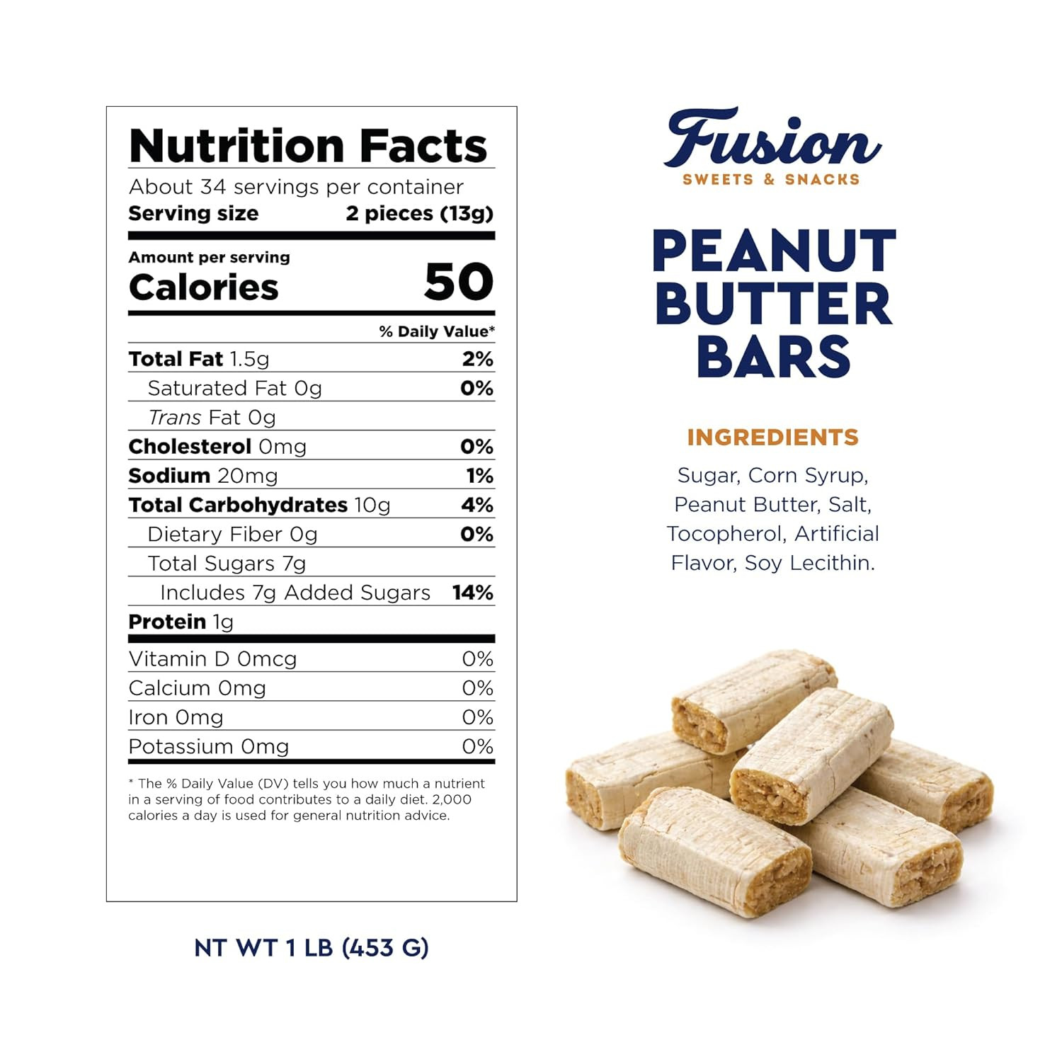 Peanut Butter Bars Candy – 1 Pound (Approx 60 Pieces), Peanut Butter Candy Bars