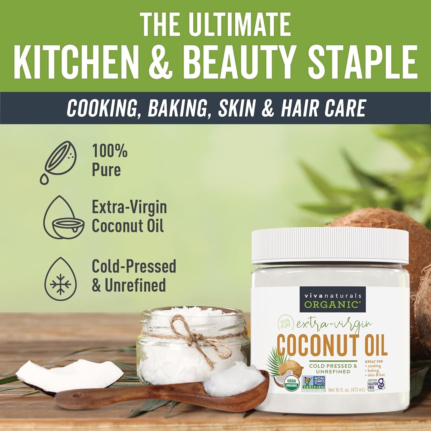 Aceite De Coco Organico Extra Virgen Para Cabello Piel Comestible Natural Virgin