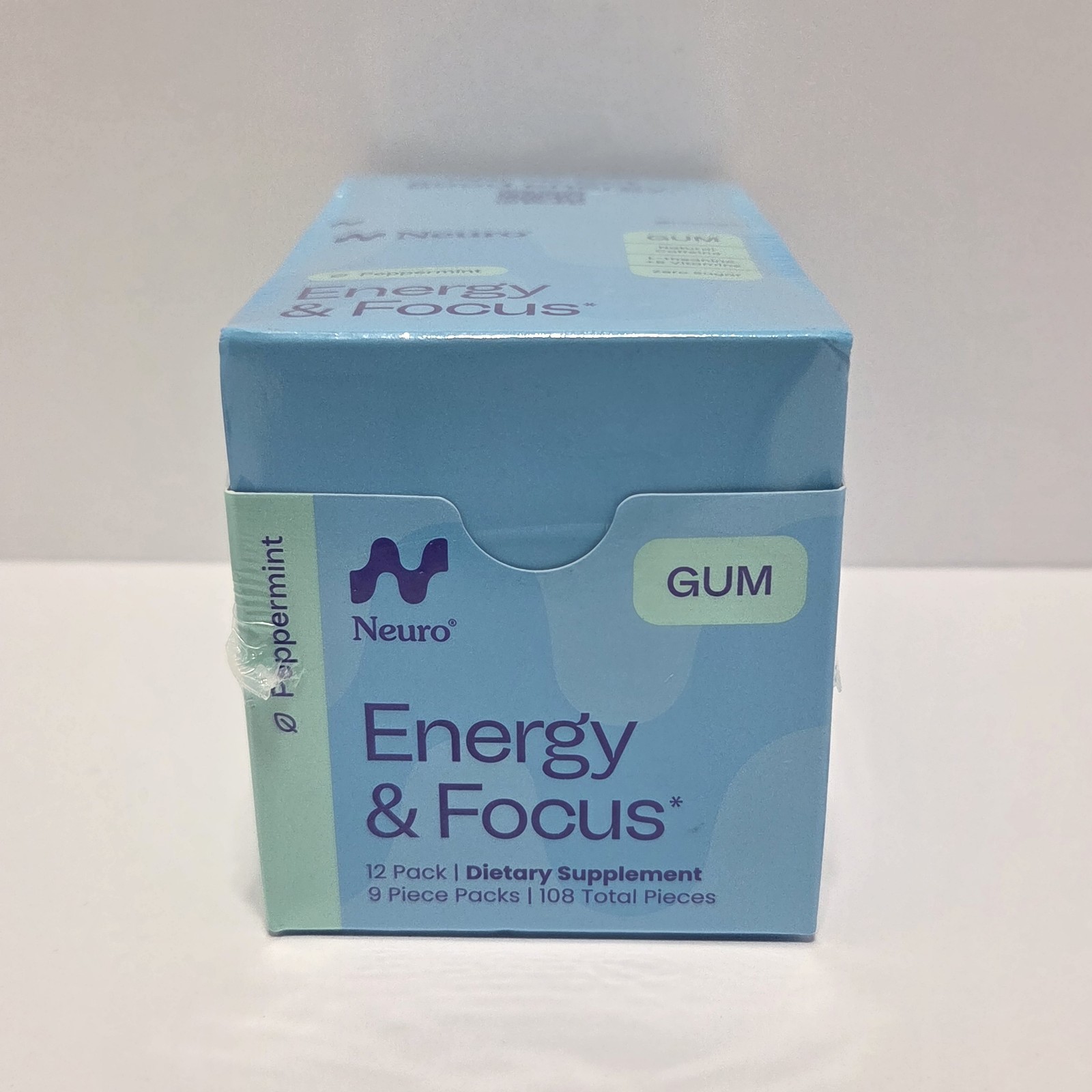 Neuro Energy & Focus Gum Peppermint Flavor 12 Packs – 108 Total Pieces