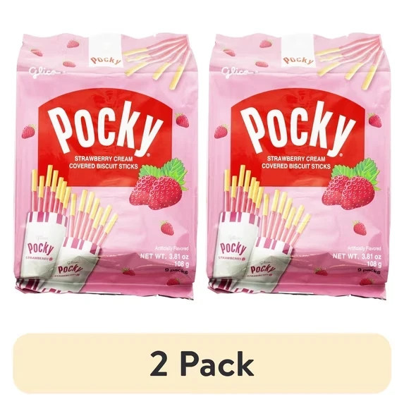 (2 pack) Glico Strawberry Cream Covered Biscuit Sticks, 3.81 Oz, 9 Count