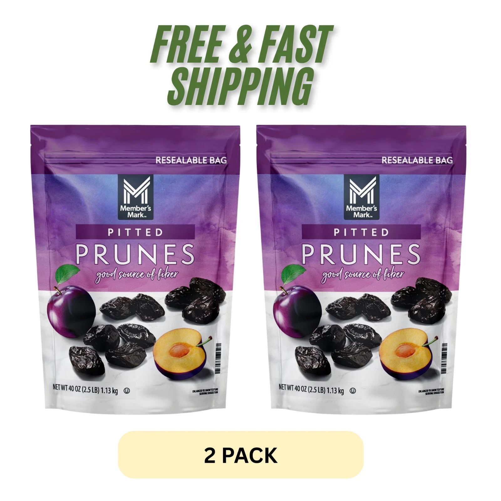 2 PACK – Member’s Mark Dried Pitted Prunes, 40 oz (Total 80 oz) FREE SHIPPING