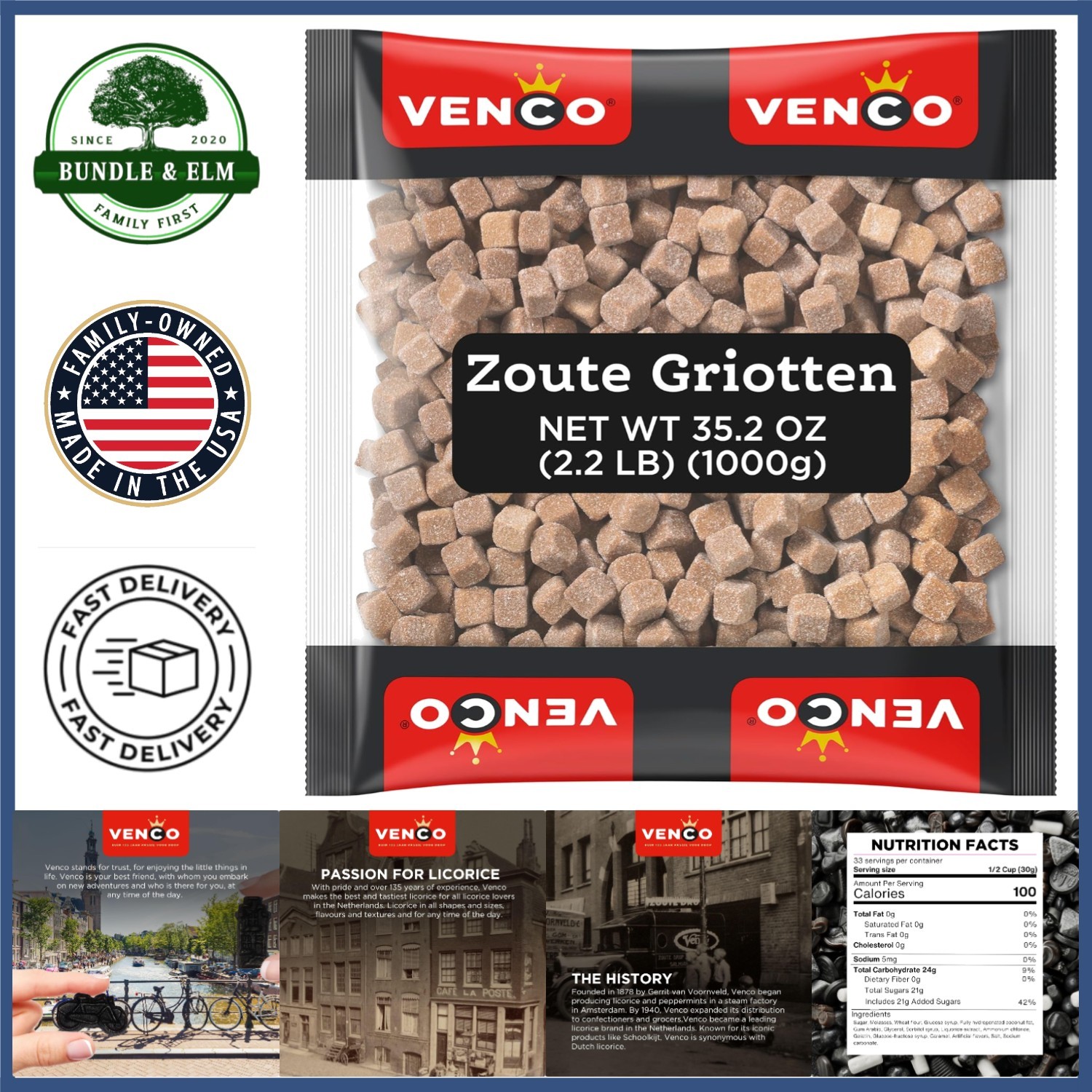 Dutch Licorice Candy, Soft Griotten Squares in Sharing Bag, 2.2 lbs