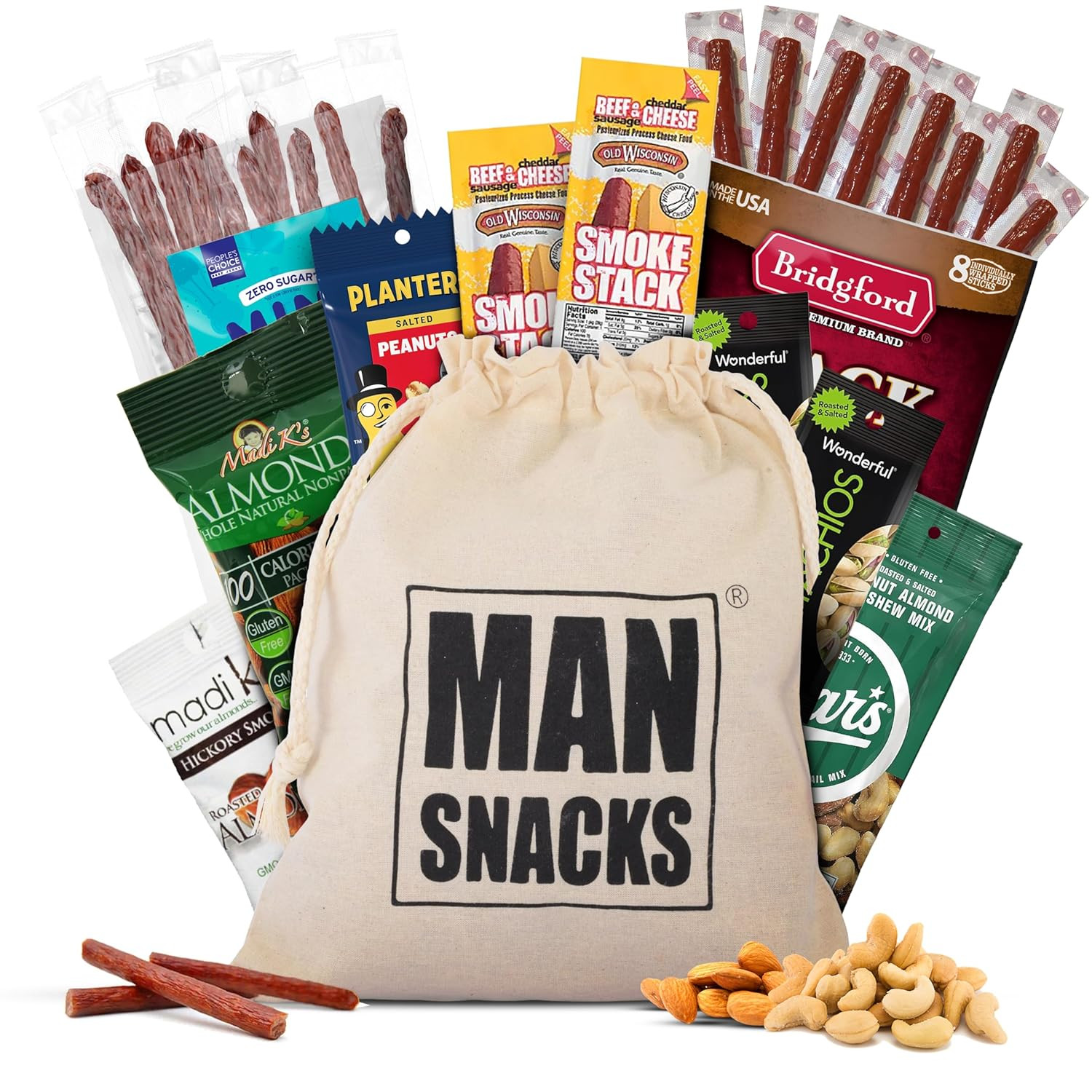 Deluxe Jerky & Nuts Gift Basket for Men – 28 Pc – Large Variety of Beef Jerky St