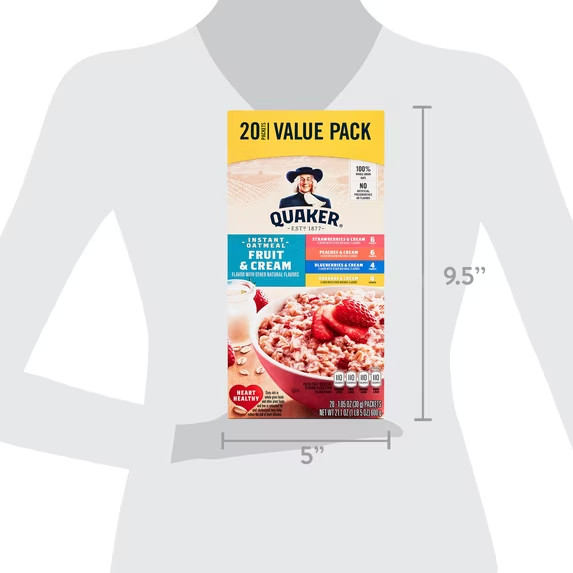 Quaker Instant Oatmeal, Fruit & Cream Variety Pack, 20 Packets