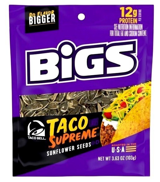 3.63 oz Bag BIGS Taco Supreme Sunflower Seeds with 12g Of Protein Savory Snack