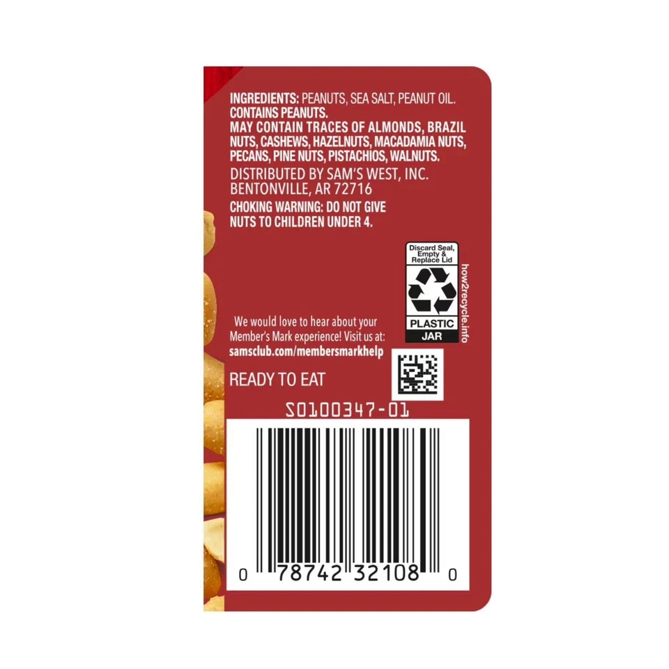 Extra Large Virginia Peanuts 34.5oz Member’s Mark Salted Nuts FREE SHIPPING