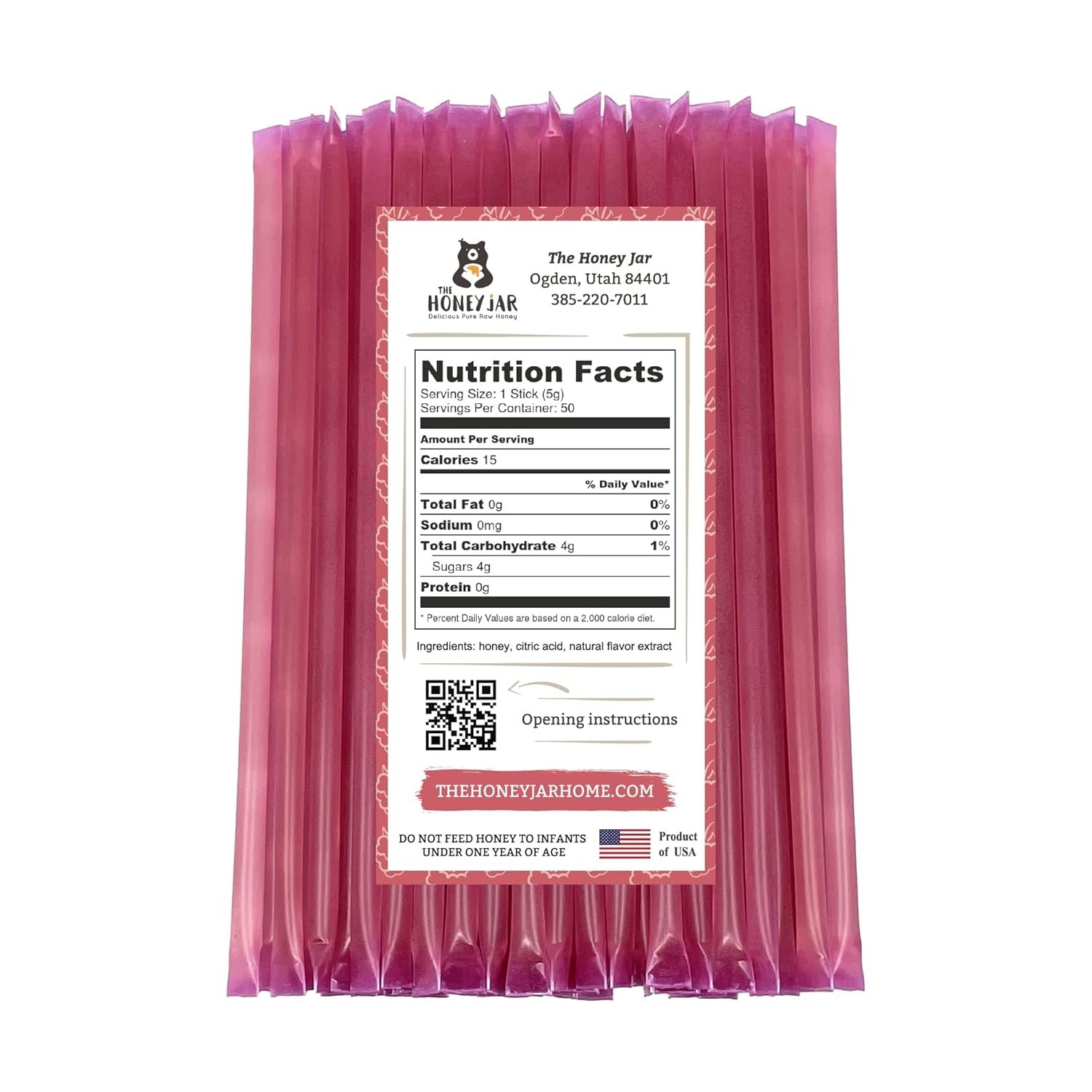 Organic Raspberry Honey Sticks, 50 Count – Healthy Snack & Beverage Sweetener