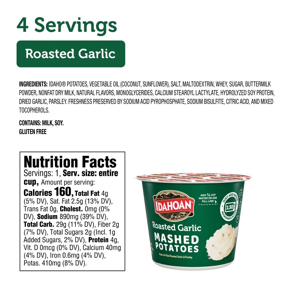 Roasted Garlic Mashed Potatoes Cups 1.5 oz 4 Count 3 Pack