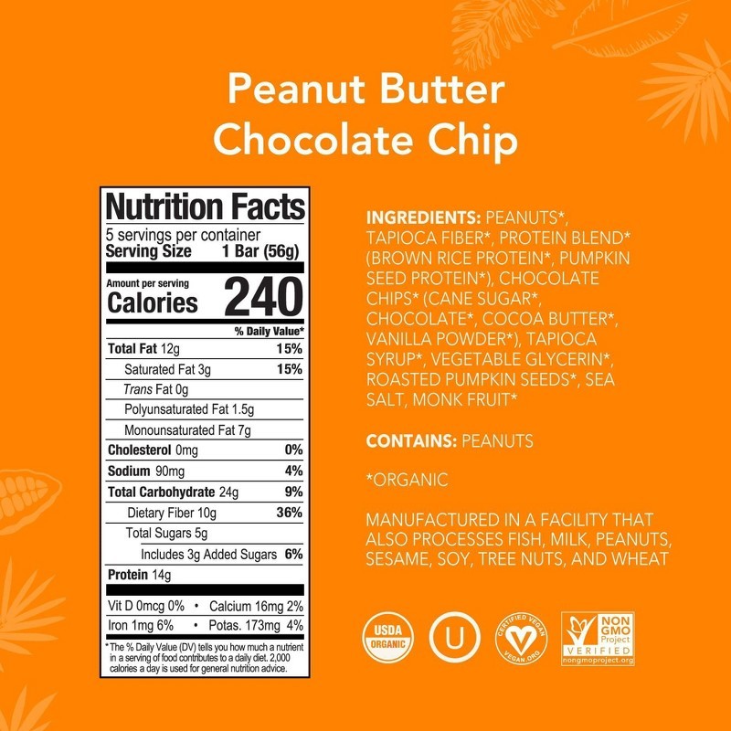 Peanut Butter Chocolate Chip Protein Bars – 9.88oz/5ct