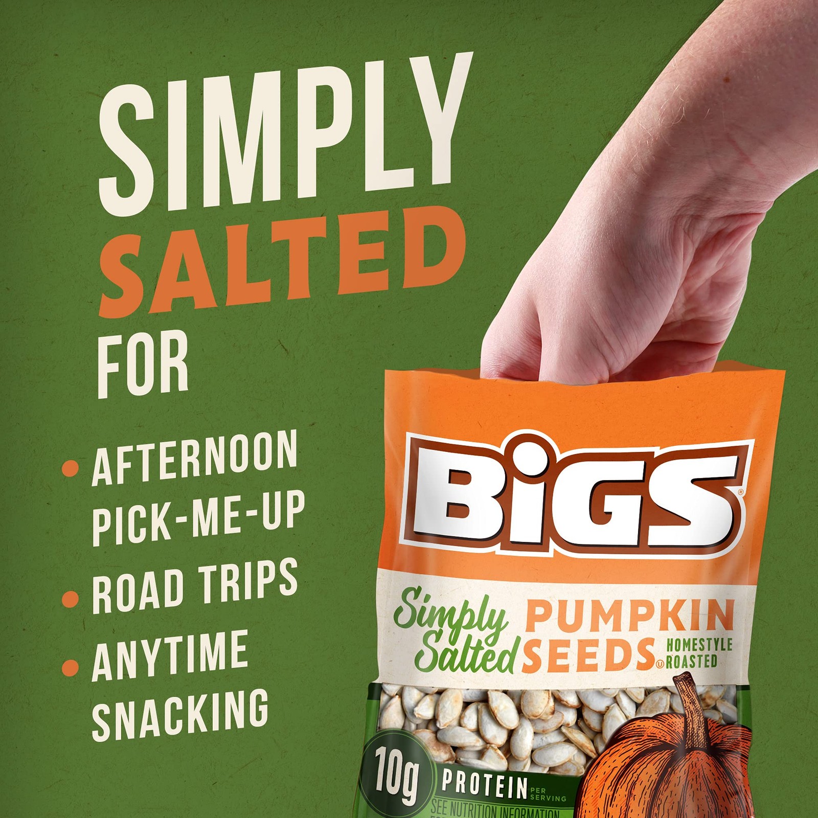 BIGS Simply Salted Homestyle Roast Pumpkin Seeds, Low Carb Lifestyle, 5-oz. Bag